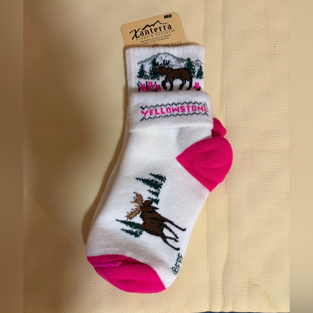 White and Pink “Yellowstone” Moose Socks for Women. NWT. Fits Sm — Med. - Picture 1 of 5